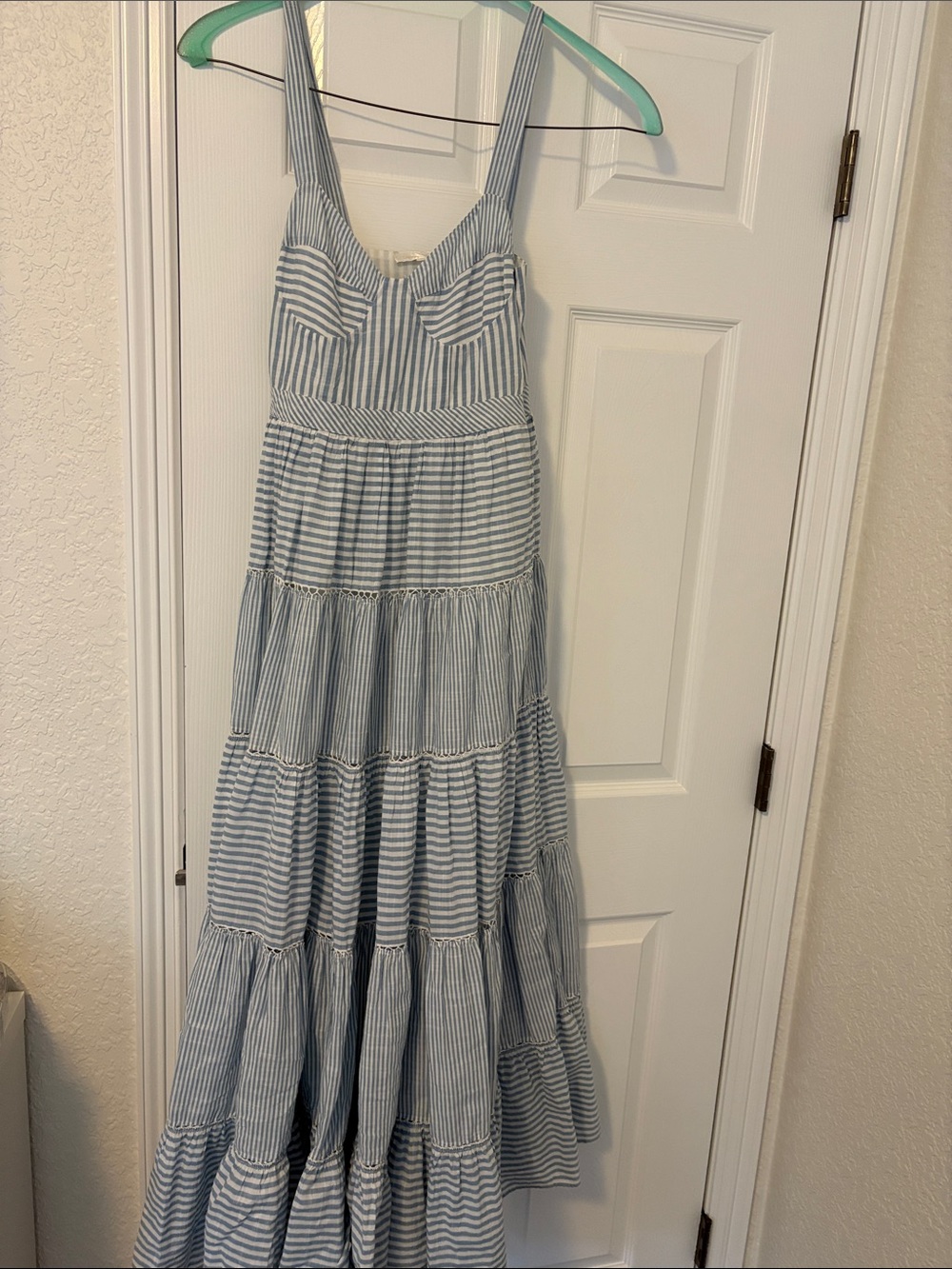 LoveShackFancy Blue and White Striped Maxi Dress